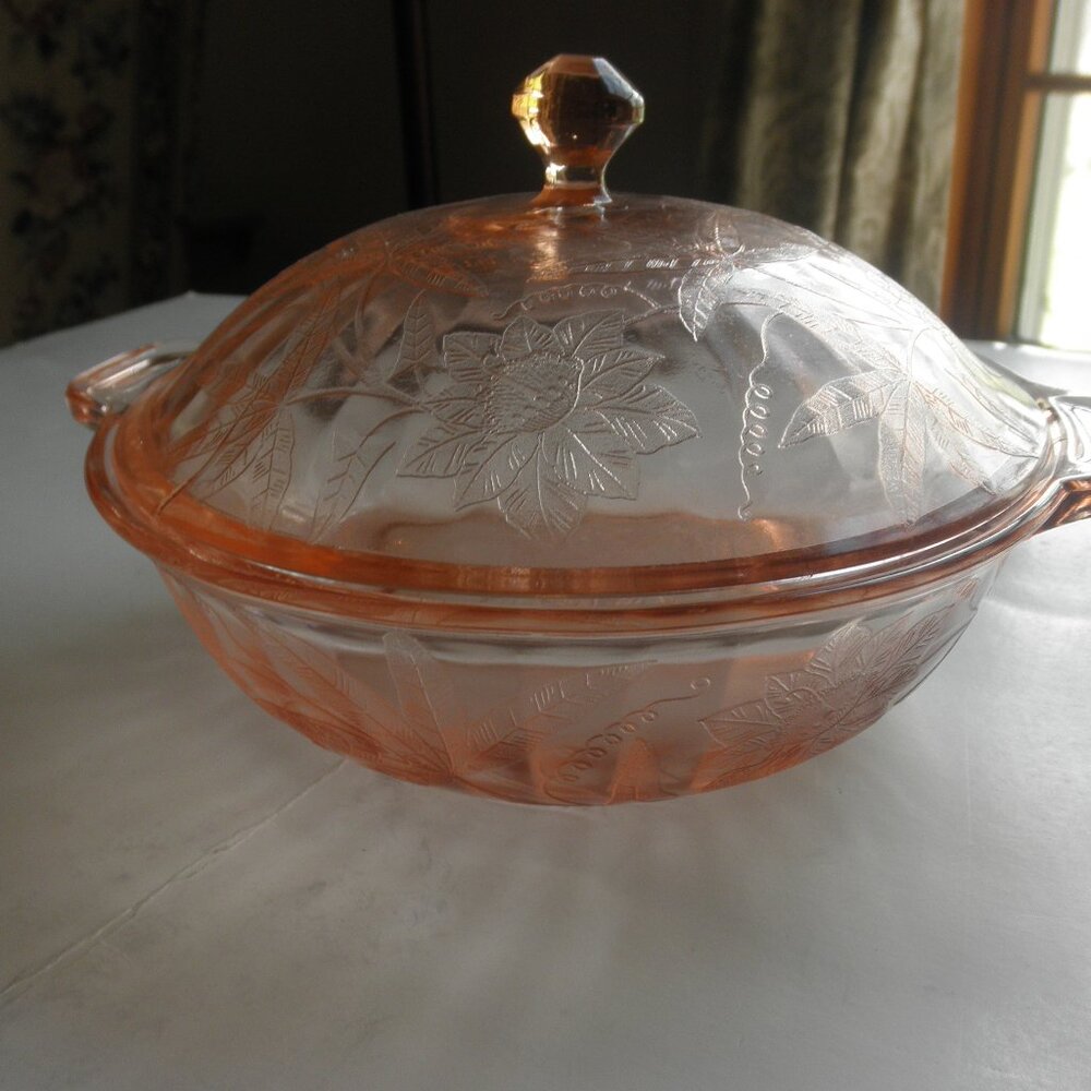 Glass Covered Dish " pink '